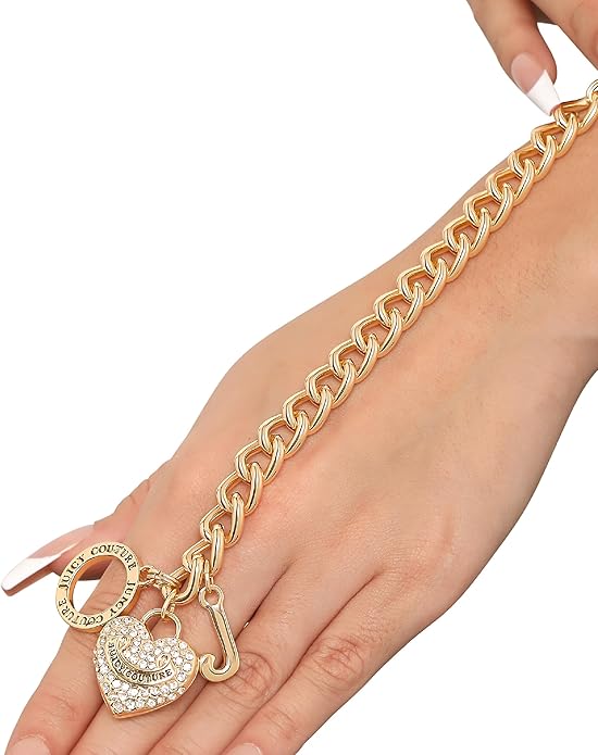 Juicy Couture Bracelet 7-7.5", Goldtone Heart Charm and Toggle Bracelets for Women, Juicy Jewelry