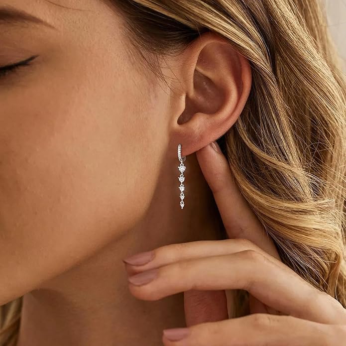 14K Gold Plated Dangle Earrings for Women Dainty Silver Drop Earring Trendy Small Long Dangling Wedding Bridesmaid Hoop Diamond Crystal Cute Earring Jewelry Valentine Gifts