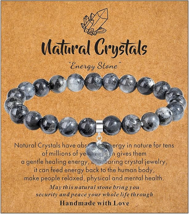 MAIBAOTA Healing Crystal Bracelet for Women, 8 mm Natural Gemstone Beaded Bracelet, Love Heart Bracelet Jewelry Gifts for Birthday Mothers Day Valentine's Day Anniversary