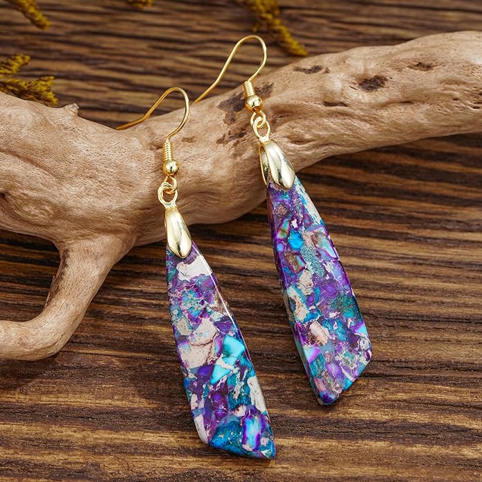 Boho Women Natural Stone Earrings Unique Healing Imperial Jasper Gemstone Energy Hypoallergenic Lightweight Dangle Drop Earrings Multiple Styles Earrings Jewelry for Birthday Party Gift
