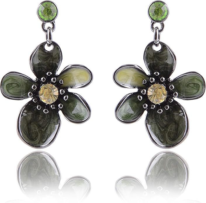AMYJANE Vintage Statement Jewelry Set - Spring Leaf Flower Floral Plant Necklace Earring Set Crystal Rhinestone Fashion Costume Jewelry for Women Prom Party Unique Gift