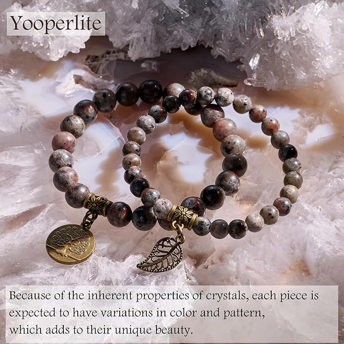 Bivei Natural Semi Precious Gemstone beads bracelet for women - Life Tree and Leaf Charm Energy Reiki Crystal Stretch Bracelets