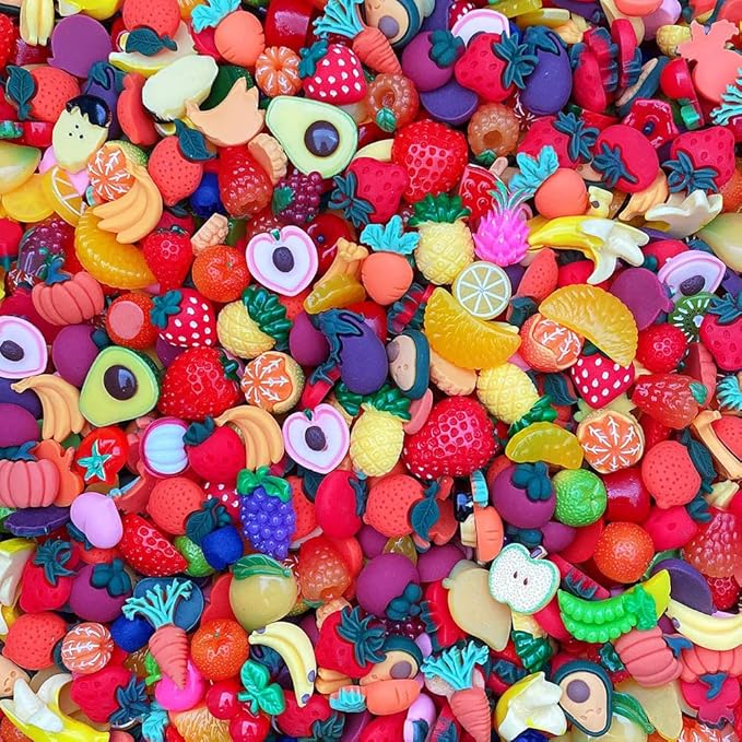 Ulalaza 100pcs Cute Slime Charms Mixed Set Resin Flatback for DIY Craft Making Ornament Scrapbooking Beads Assorted Candy Fruit Cake Trellis