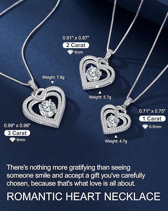 InfinityLove Heart Pendant Necklaces for Women, 2-5 Carat Moissanite Heart Necklace, Anniversary Birthday Christmas Valentine Engagements Mothers Day Jewelry for Wife Her Girlfriend Mom Daughter