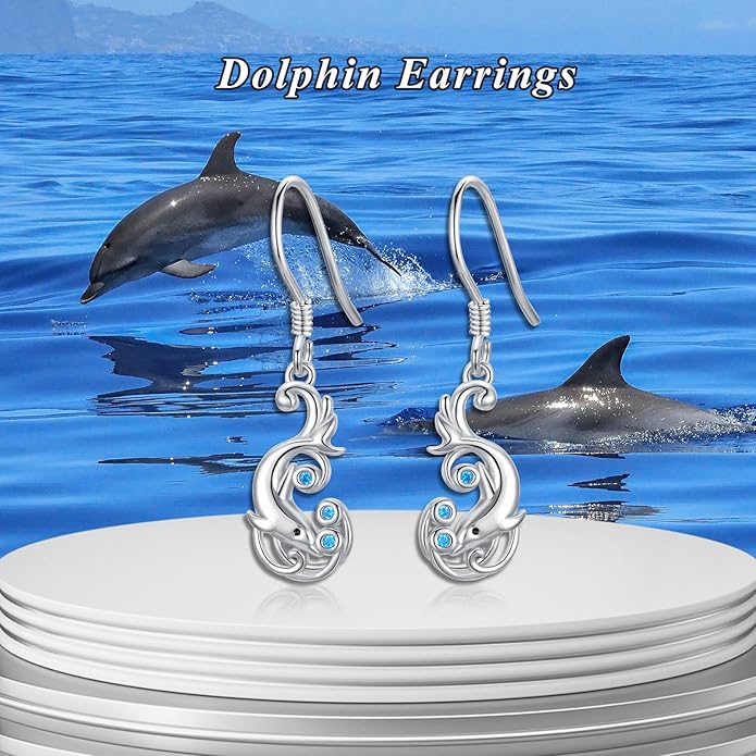 PELOVNY Animal Dangle Earrings Sterling Silver Hypoallergenic Moss Agate Crystal Moonstone Earrings Bee Butterfly Dolphin Peacock Phoenix Jewelry Birthday Christmas Gifts for Women
