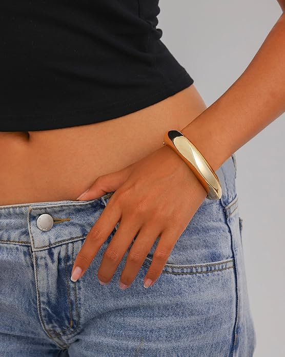 Bangle Bracelets for Women | 14K Gold Plated Trendy Wide Bracelets | Hinged Arm Cuff Bangles Chunky Bracelet for Women
