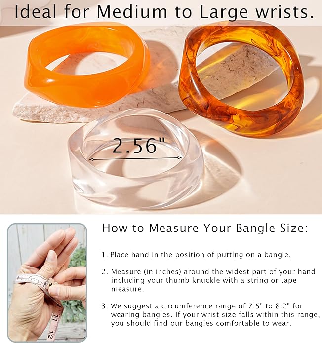 ALEXTINA 3Pcs Acrylic Resin Bangles for Women, Wide Resin Bracelets Chunky Cuff Bracelets Set Stackable Bracelets, Summer Vacation Jewelry Gift for Women