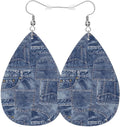 Denim Leather Teardrop Earrings Vintage Denim Stitching Fold Art Faux Leather Water Drop Earrings Jewelry For Women Friends Wedding