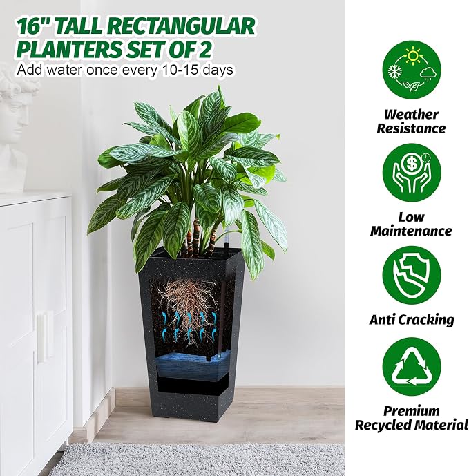 Garvee 16" Tall Planters Set of 4, Outdoor＆Indoor Planter Pots - Image 2