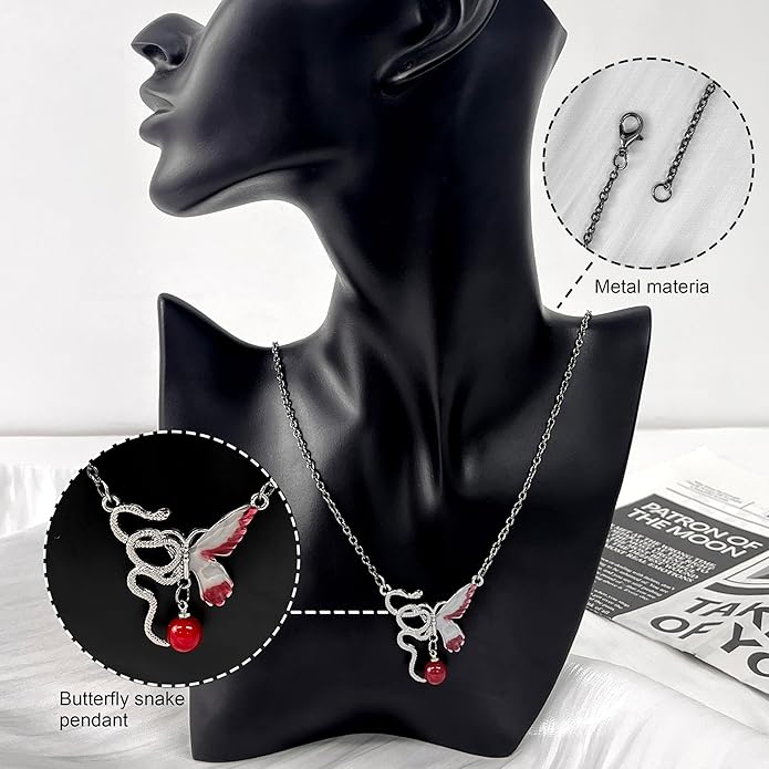 Snake Butterfly Necklace for Women Y2k Irregular Round Bead Pendant Women's Jewelry