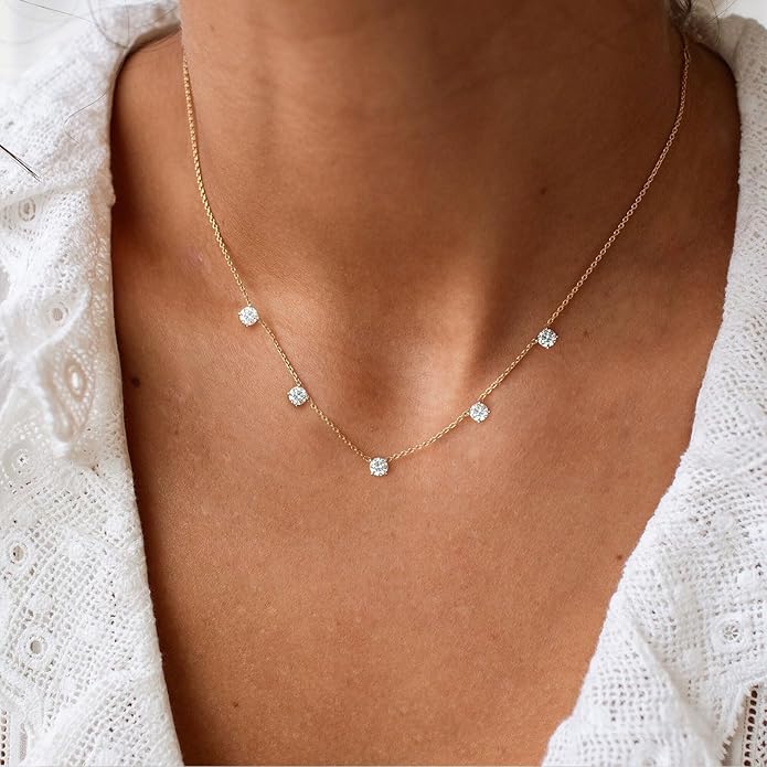 VRIUA Necklaces for Women - 14K Gold/Silver Plated Dainty Chain Necklace with Five Charms: Diamond, Bow, Snowflake, Cross, Flower, Clover, Butterfly, Heart, Star of David, and Star Trendy Jewelry
