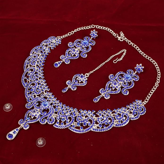 Touchstone Indian jewelry set for women bollywood gold jewellery wedding outfits necklace sets earrings bridal maang tikka fancy costume girls big desi accessories rhinestone in gold or silver tone
