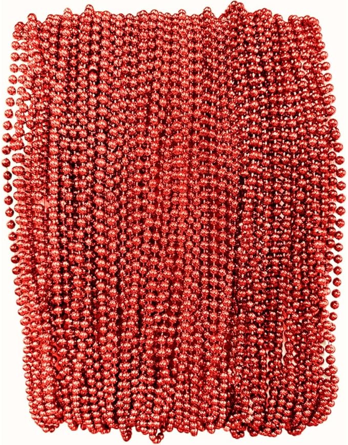 THE MARDI GRAS KREWE - Beads Necklaces Mardi Gras 72 Pack, 6 Dozen 33" 7mm - Party Favors, Parades, Bulk Decorations, Costumes, Festivals, Events - Red