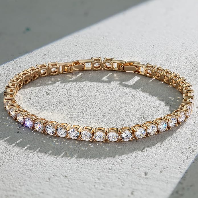 BUMBLEBEE Handmade Tennis Bracelet for Women, 14K Gold Plated, 12.96 CTTW Italian 5A Cubic Zirconia, Hypoallergenic, Adjustable 6–7.5 Inch Jewelry Gift Anniversary, Birthday, Valentine’s Day