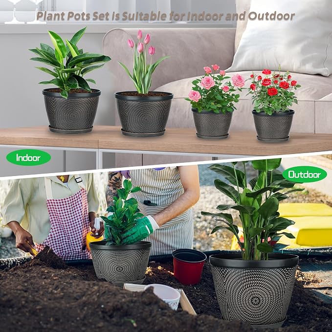 Quarut 10 Inch Flower Pots for Outdoor Indoor, 3 Pack Plastic Plant Pots | - Image 6
