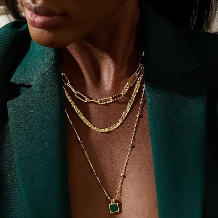Dainty Layered Choker Necklace 18k gold Plated Y Pendant Commemorative coin Necklace Multilayer Bar Disc Necklace Adjustable Layering Choker Necklaces fashion jewelry for Women Girls
