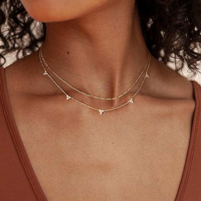 Layered Necklaces for Women,Dainty 14k Gold Plated CZ Layered Choker Necklace for Women Trendy Non Tarnish Hypoallergenic Beaded Paperclip Chain Necklace Stack Women's Minimalist Gold Jewelry Gifts
