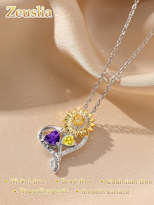 Valentine's Day Gifts for Wife 925 Sterling Silver Double Birthstone Pendant Necklaces I Love You for Always and Forever Necklace Anniversary Birthday Gifts for Wife Girlfriend Mom Her