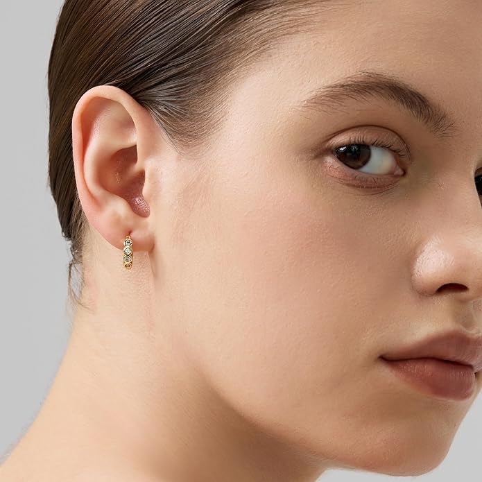 18K Gold Plated Huggie Hoop Earrings for Women, 925 Sterling Silver Post, Hypoallergenic Small Earrings