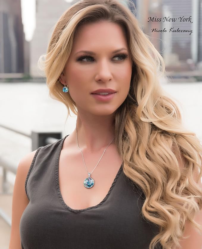 Leafael Ocean Bubble Women's Crystal Jewelry Set Costume Fashion Pendant Necklace Earring, Silver Tone or 18K Rose Gold Plated, 18" + 2", Birthday Gifts for Women
