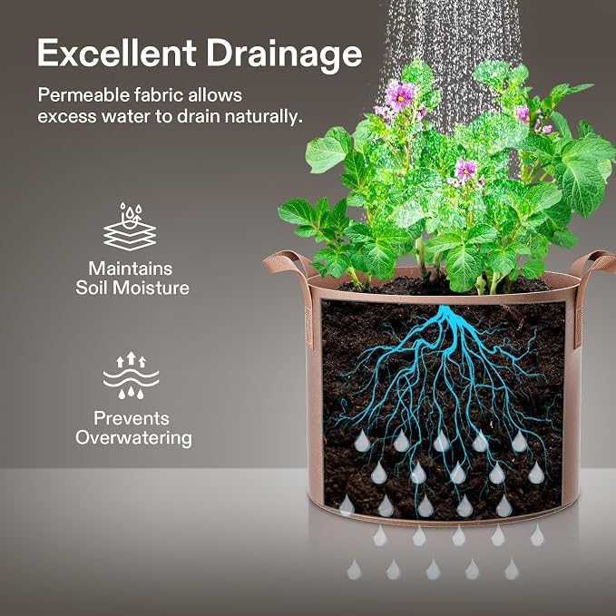 VIVOSUN 5-Pack 2 Gallon Plant Grow Bags Fabric Pots - Image 5