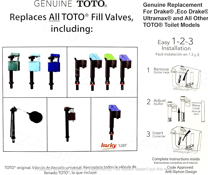Genuine TOTO USA Made Korky 528GT Blue Universal Toilet Fill Valve Replacement - Image 3
