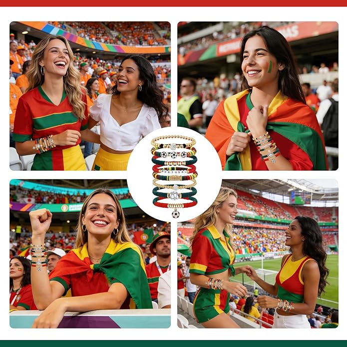Game Day Bracelets for Women, Stackable Heishi Beaded Stretch Soccer Bracelet Soccer, World Soccer Cup Team Color Accessories & Outfits Jewelry, Soccers Dads Moms Coaches Fans Gifts