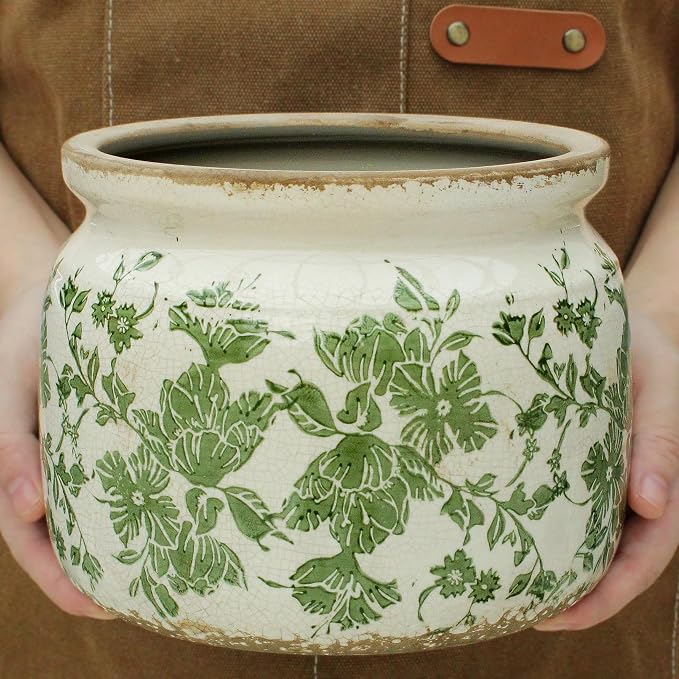 Tuscan Ceramic Planter with Decorative Tray, Plant Lover Gifts - Image 5