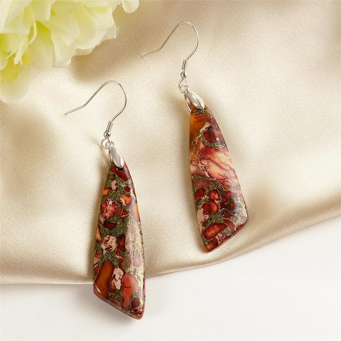 SELOVO Jasper Stone Earrings for Women Trendy Dangle Earrings Fishhook Drop Earrings