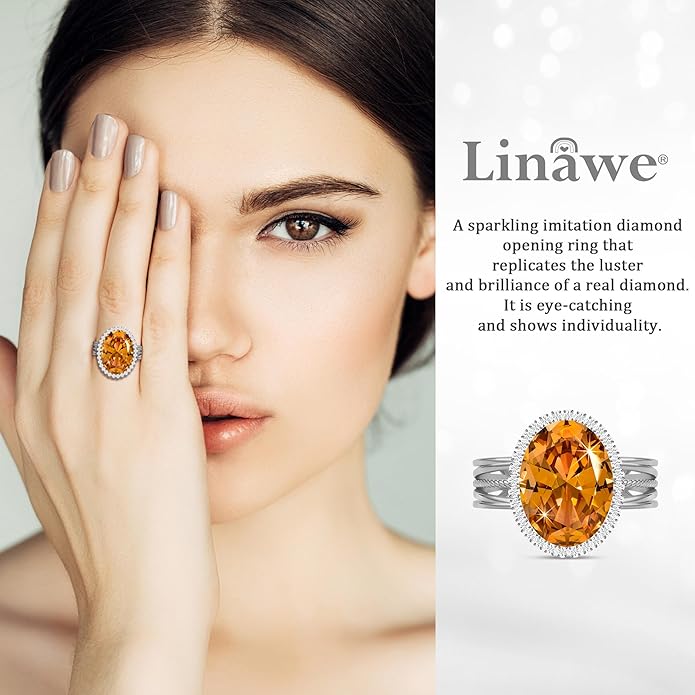 Linawe Birthstone Chunky Adjustable Rings for Women, Gold/Silver/Rose Gold Statement Rings, Imitation Diamond Fake Gemstone Crystal Cocktail Ring, Cubic Zirconia Costume Jewelry