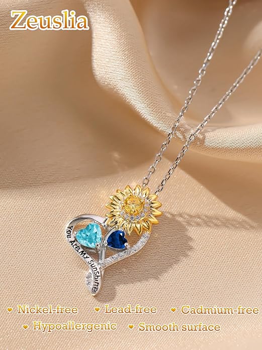 Valentine's Day Gifts for Wife 925 Sterling Silver Double Birthstone Pendant Necklaces I Love You for Always and Forever Necklace Anniversary Birthday Gifts for Wife Girlfriend Mom Her