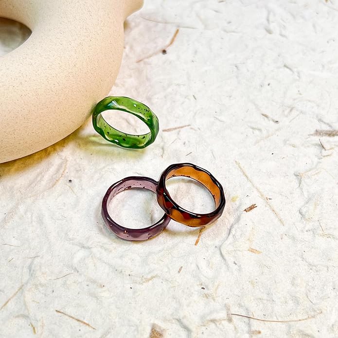 Viva Joya Resin Acrylic Plastic Knuckle Rings for Women, Chunky Trendy Colorful Stackable Jewelry, Statement Dome Thick Rings, Bulk Set
