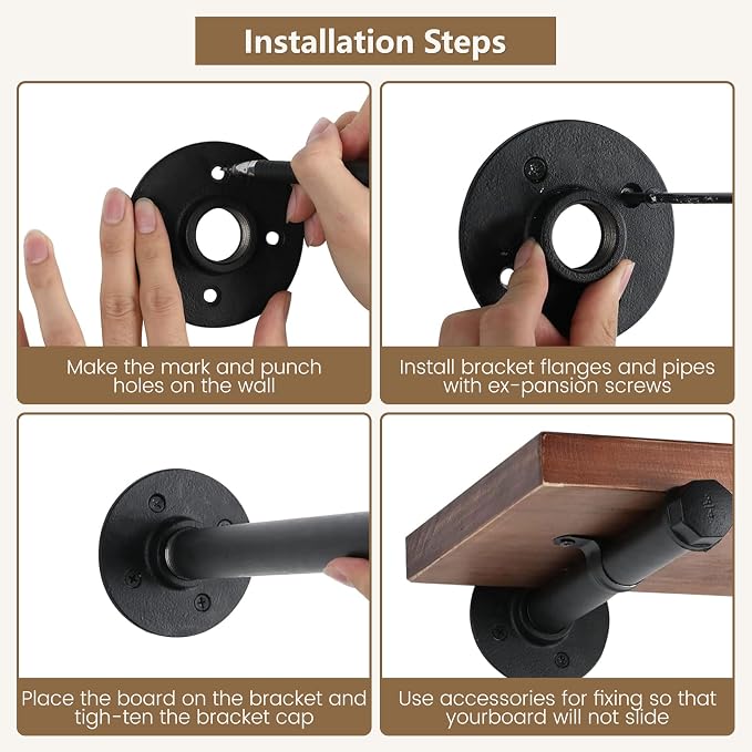 Industrial Pipe Shelf Brackets 10 Pack Wall Mount DIY Shelving Brackets 8 in - Image 6