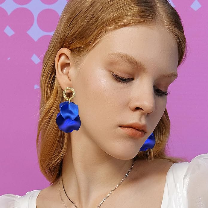 Anmpab Statement Matte Rose Flower Petal Stud Earrings for Women Dangly Floral Petal Earrings Jewelry Accessories Romantic Gifts for Her Women