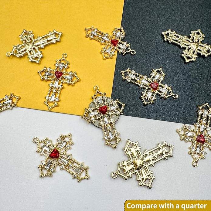 Zirconia Crystal Rhinestone Cross Charms for Jewelry Making Bracelet Necklace Choke Earring Pendant Key Chain Craft Supplies DIY Accessories