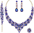 CSY 4 Pcs/Set Austrian Crystal Necklace Earrings Bracelet Ring Bridal Jewelry Sets for Brides Wedding Party Costume Accessories Gifts for Women
