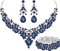 Elegant Bridal Wedding Jewelry Set for Women/Brides/Bridesmaids Teardrop Crystal Leaf Cluster Jewelry Set for Wedding Prom Party Bridal Bridesmaids Rhinestone Crystal Necklace Earrings Bracelet Set