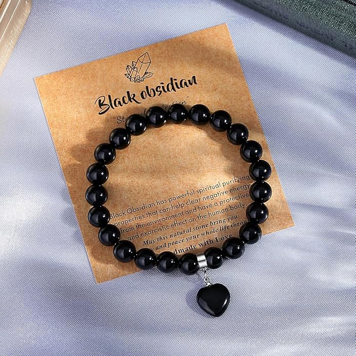 MAIBAOTA Healing Crystal Bracelet for Women, 8 mm Natural Gemstone Beaded Bracelet, Love Heart Bracelet Jewelry Gifts for Birthday Mothers Day Valentine's Day Anniversary