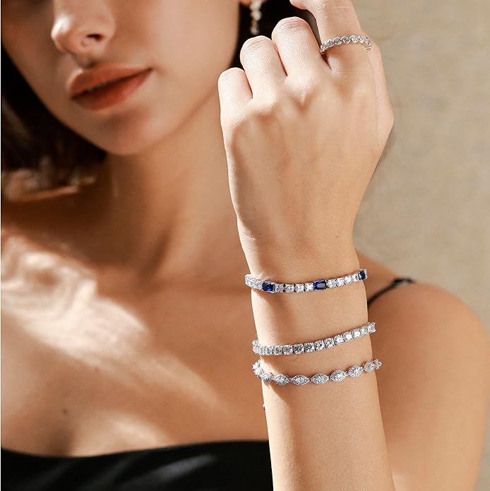 FANCIME Birthstone Bracelet for Women, Sterling Silver 4x6mm Gemstone Tennis Bracelet Bolo Adjustable Chain Fine Jewelry Birthday Gifts for Women Mom Wife Her
