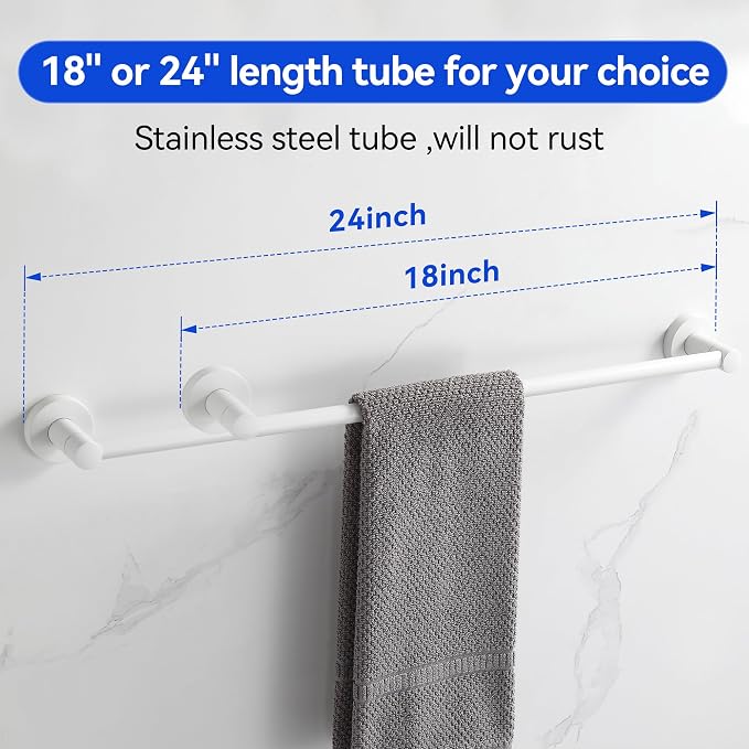 BGL Bathroom Accessories Set 4-Pieces White Zinc Alloy Wall Mounted Towel Racks - Image 3