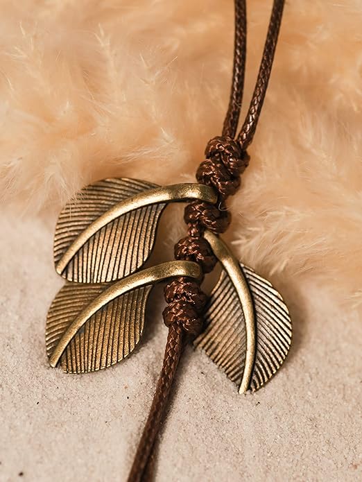MINACHI Vintage Bohemian Leaf Charm Colorful Ceramic Bead Long Y Necklace, Boho Jewelry Gift for Women