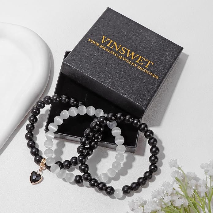 Healing Crystal Beaded Bracelets for Women,Natural Amethyst Gemstones Bracelet,Anxiety Stress Relief Heart Charm Bracelet Handmade purple Jewelry Gifts for Women
