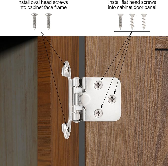 Brushed Nickel Cabinet Hinges, 1/2” Overlay, 4 Pack | - Image 5