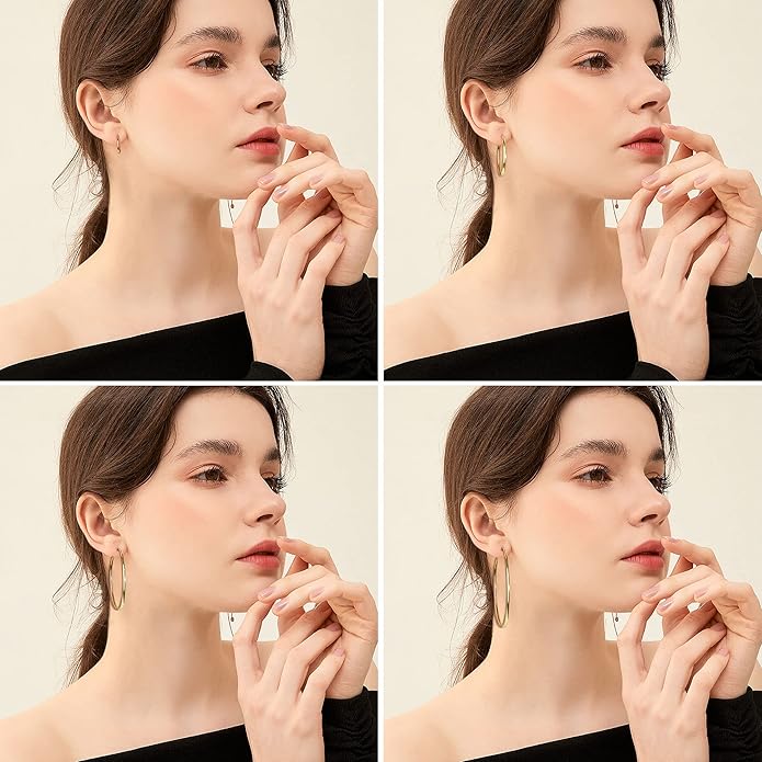 Magitaco 8 Pairs Clip On Hoop Earrings Stainless Steel Clip On Earrings for Women Fake Hoop Earring Spring Hoop Earring For Non-Pierced Ears