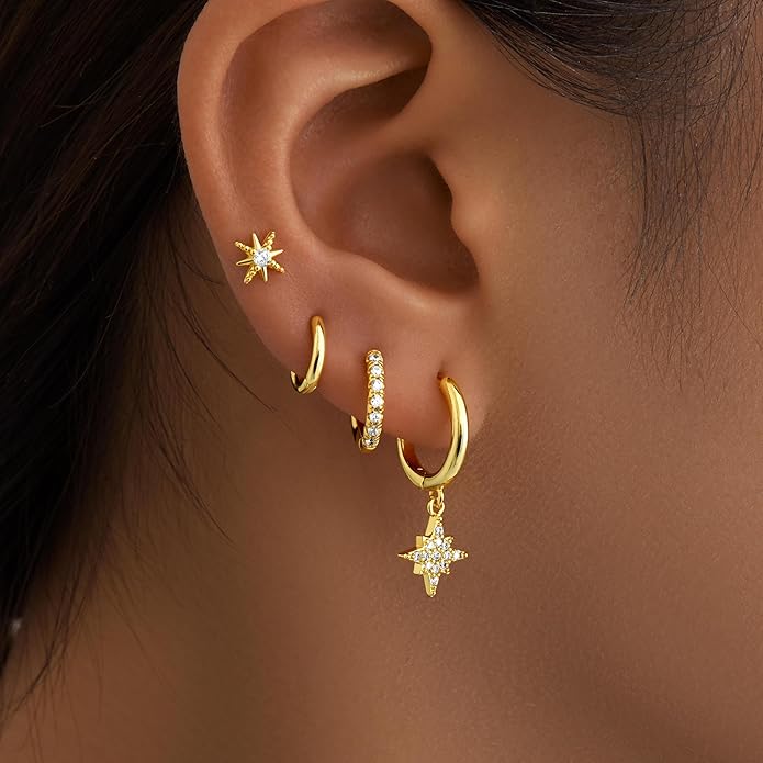 Small Gold Huggie Hoop Earrings Set for Women Men Hypoallergenic 14K Plated Stack Cartilage Earrings, Multiple Piercing Lightweight Mini Thin Cute Dainty Trendy Jewelry Set Christmas Gifts for Women