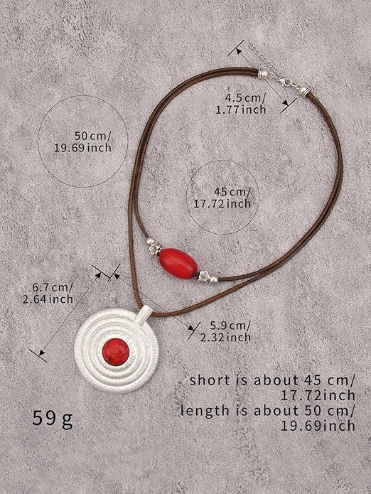 Boho Necklaces for Women Chunky Circle Necklace Layered Boho Circle Leather Choker Necklace Long Vintage Necklaces Bohemian Jewlery Gifts