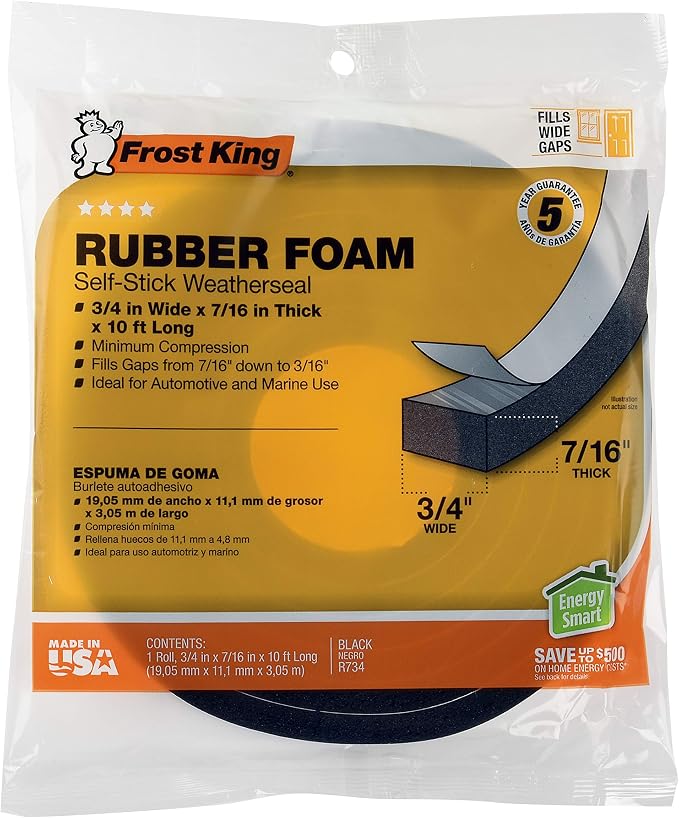 Frost King Foam Tape, Sponge Rubber, 3/4" W X 7/16" H | 10' L | Black | 5/16" T - Image 2