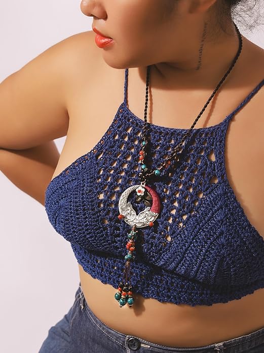 MINACHI Boho Hippie Colorful Ceramic Beads Strand O Ring Circle Charm Long Y Necklace, Vintage Bohemian Statement Jewelry Gift for Women