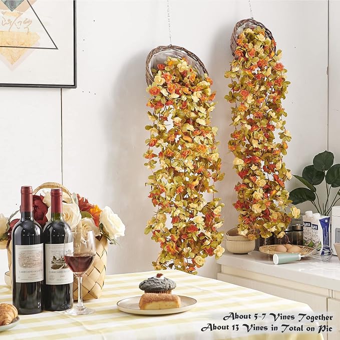 8Pcs x 8.2FT Artificial Flower Garland Rose Vine, Fall Champagne Flower | - Image 3