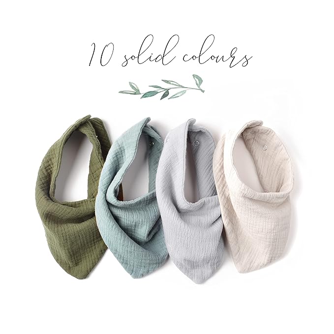 Konssy Muslin Baby Bibs 10 Pack Baby Bandana Drool Bibs 100% Cotton for Unisex Boys and Girls, Soft Absorbent Set for Teething and Drooling